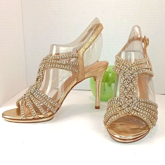 ANTONIO MELANI Women Marree Gold And Jewel Embellished Strappy Heels sz 8.5 - Picture 2 of 13